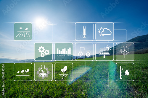 New technology, agriculture management for smart farm system..Green innovation, sustainable crops