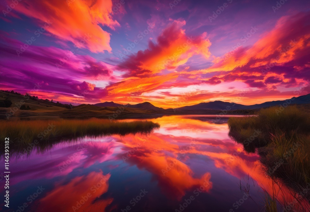 vivid dynamic sunsets radiant reflections fluffy cloud formations creating mesmerizing atmosphere, sky, horizon, light, scenery, nature, dusk, twilight