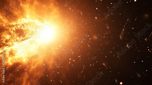 Effervescent astral flares surging skyward in a meteoric display of splendor. Shimmering sparks igniting in a symphony of stellar conflagration, captivating within the limitless reaches of the