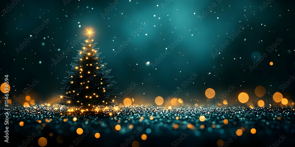 Naklejka premium Glimmering Lights Adorn Festive Tree, Sparkling Winter Night