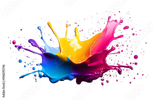 Dynamic colorful paint splash, exploding of colors Isolated transparent png 