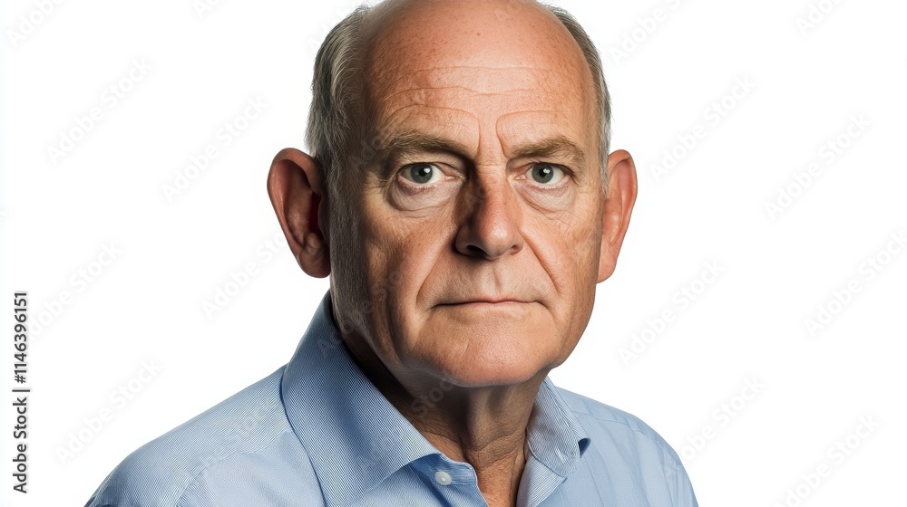 Mature Middle-Aged Man, Isolated on a White Background, Portrait of Wisdom and Experience, Aging Gracefully, Senior Health and Well-Being Concept