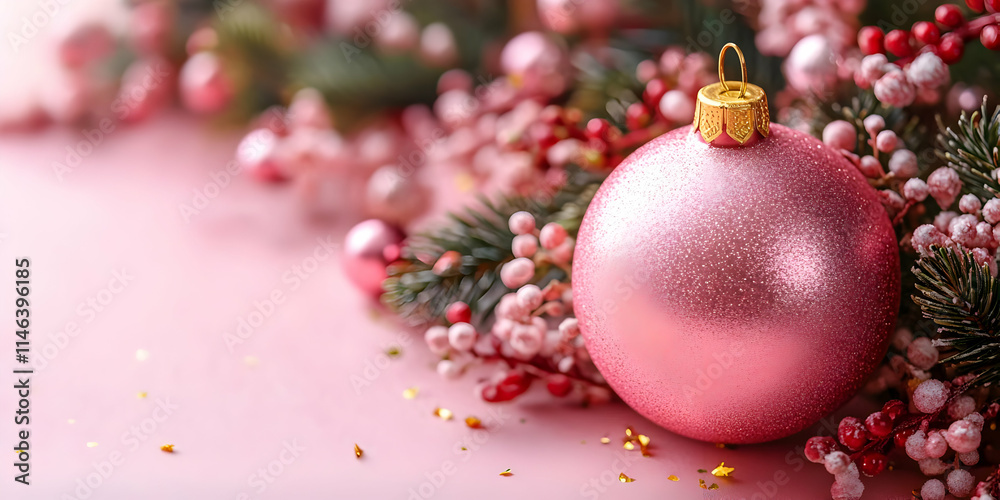 Fototapeta premium Pink Glitter Ornament Decorates Festive Season