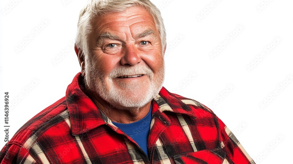 Fototapeta premium Mature Middle-Aged Man, Isolated on a White Background, Portrait of Wisdom and Experience, Aging Gracefully, Senior Health and Well-Being Concept