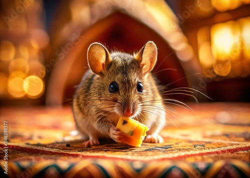 Adorable Mouse on a Persian Rug: Cute Rodent Food Photography