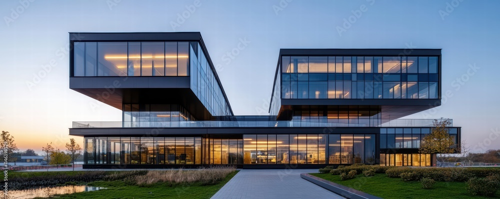 Modern Architectural Marvel in Twilight Modern Architectural Marvel in Twilight