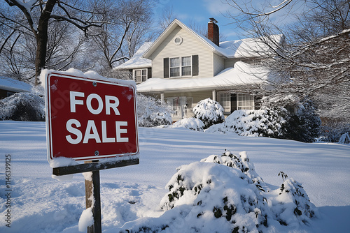 Charming middle-class home for sale in winter wonderland residential property snowy scene
