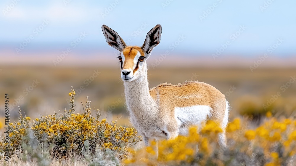Obraz premium Springbok antelope in yellow flowers.