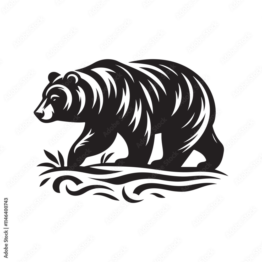 Obraz premium Black Color Bear silhouette design Vector Illustration, Solid White Background 13.eps