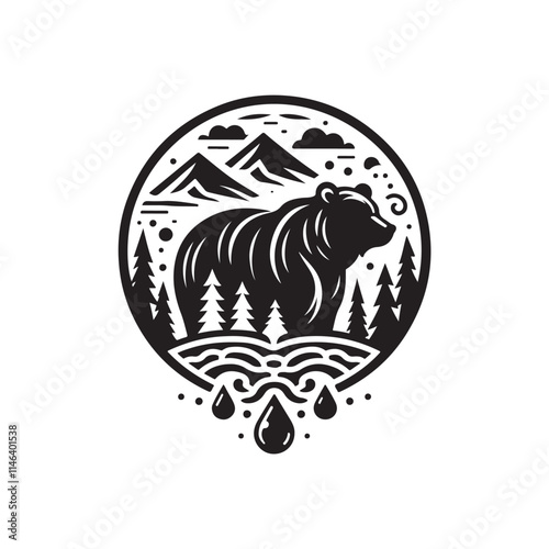 Black Color Bear silhouette design Vector Illustration, Solid White Background 17.eps