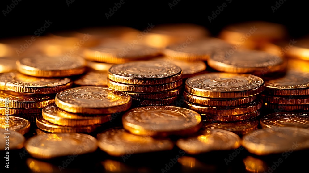 Golden Coins Stacked in a Rich Display Golden Coins Stacked in a Rich Display