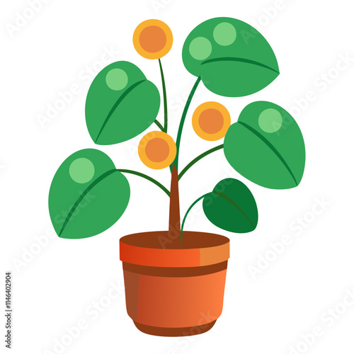 Enhance your space with a vibrant potted chinese money plant showcasing lush green leaves and bright yellow stems