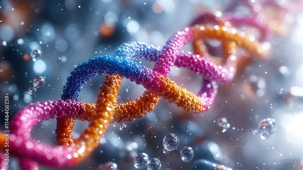 A colorful representation of DNA strands, highlighting genetic structure and molecular biology. A colorful representation of DNA strands, highlighting genetic structure and molecular biology.