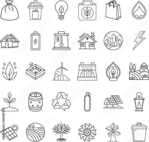 Sustainable Living EcoFriendly Icons for Green Energy and Waste Reduction