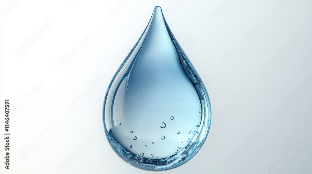 Realistic 3D Water Drop Isolated on White Background for Environmental Design Concepts