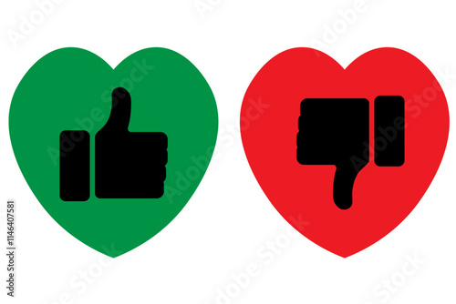 Dislike, like, red heart, love, ignore, agree, approve