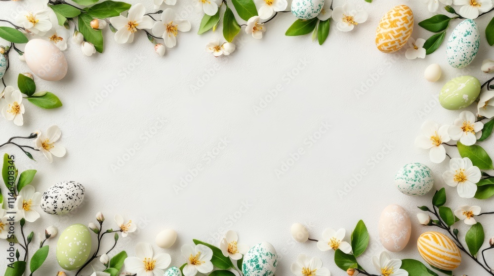 A vibrant arrangement of colorful eggs and fresh flowers forms a circular display, celebrating the essence of Easter and springtime renewal. A vibrant arrangement of colorful eggs and fresh flowers forms a circular display, celebrating the essence of Easter and springtime renewal.