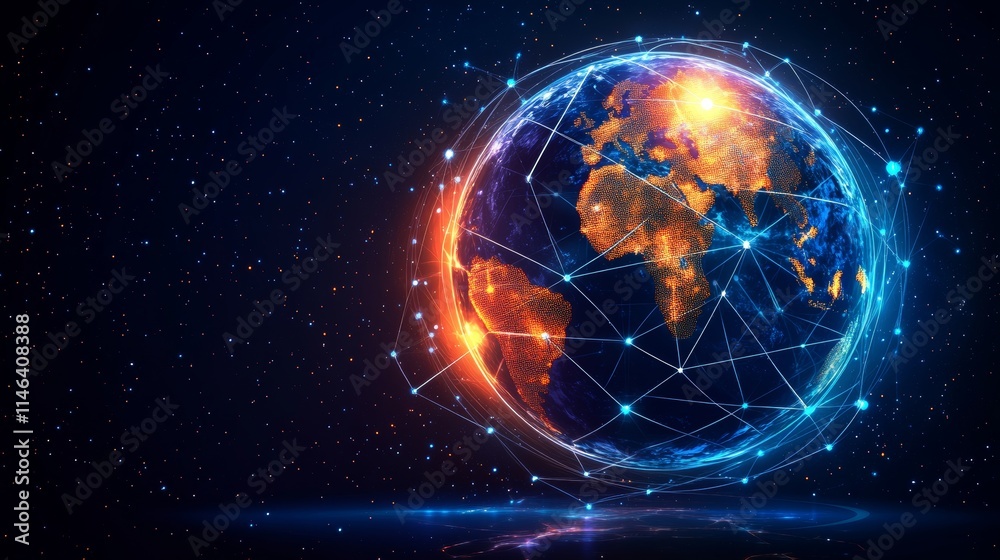 Abstract Global Network Concept: Glowing World Map, Glowing Connections Around Earth, Data Transfer, Cyber Technology, Digital Connectivity, Global Communication Systems Abstract Global Network Concept: Glowing World Map, Glowing Connections Around Earth, Data Transfer, Cyber Technology, Digital Connectivity, Global Communication Systems