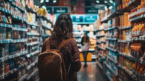 Wallpaper Mural Person walking through a grocery aisle with shelves of products Torontodigital.ca