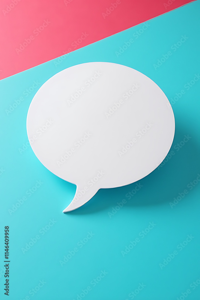 A social media concept features a speech bubble on a blue desk with a colored background for online marketing ideas._00001_ A social media concept features a speech bubble on a blue desk with a colored background for online marketing ideas._00001_