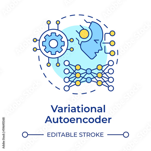 Variational autoencoder multi color concept icon. Generate new similar to original data. RAG technologies. Round shape line illustration. Abstract idea. Graphic design. Easy to use in article photo