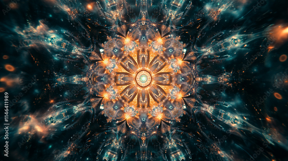 Colorful cosmic mandala design showcasing intricate details in vibrant hues. 