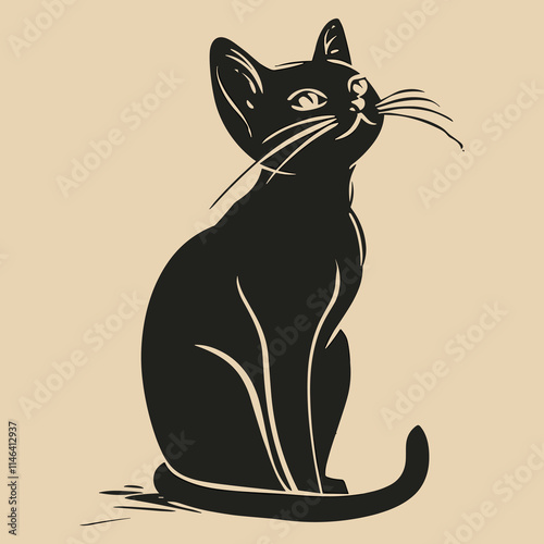 Elegant Silhouette Of A Black And White Cat Vector Illustration