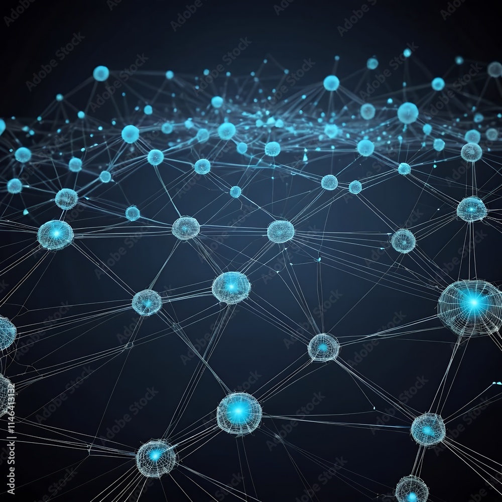 Glowing Network: Abstract Interconnected Nodes in a Dark Blue Glowing Network: Abstract Interconnected Nodes in a Dark Blue