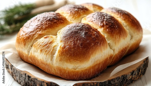 Fresh brioche wrapped in parchment paper isolated on white