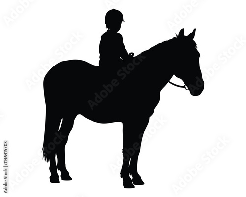 A child horse riding  black silhouette illustration isolated on a white background
