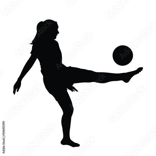 A girl playing soccer black silhouette isolated on a white background