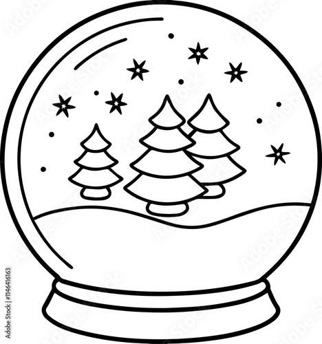 Christmas snow globe outline coloring book page line art vector illustration