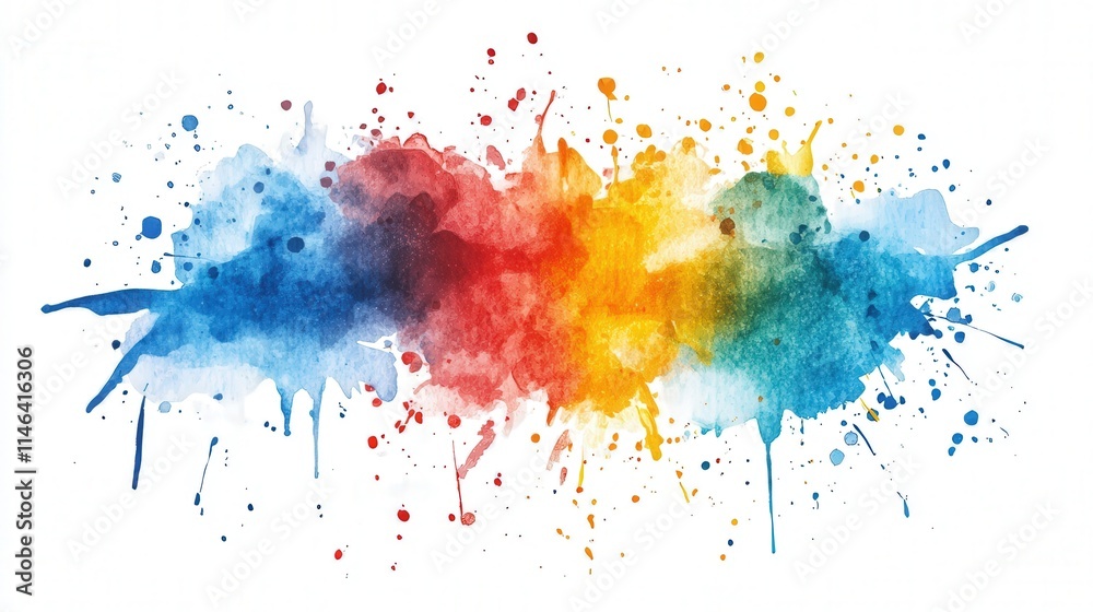 The art board is splattered with vibrant watercolors, blending hues of blues, reds, and yellows. The art board is splattered with vibrant watercolors, blending hues of blues, reds, and yellows.
