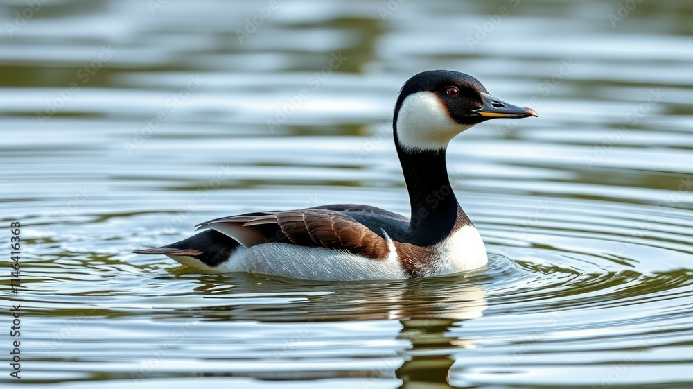 Swimming bird glides gracefully on a calm lake during a sunny afternoon in a natural habitat Swimming bird glides gracefully on a calm lake during a sunny afternoon in a natural habitat