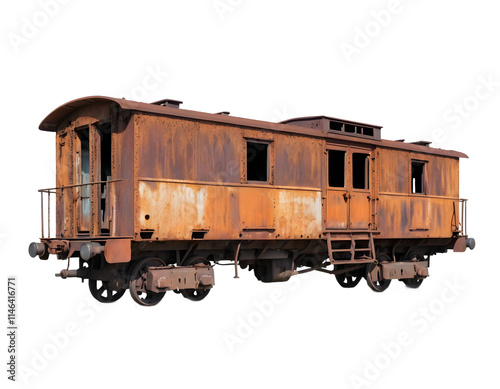 Rusty, Abandoned Train Car Isolated on Transparent Background photo