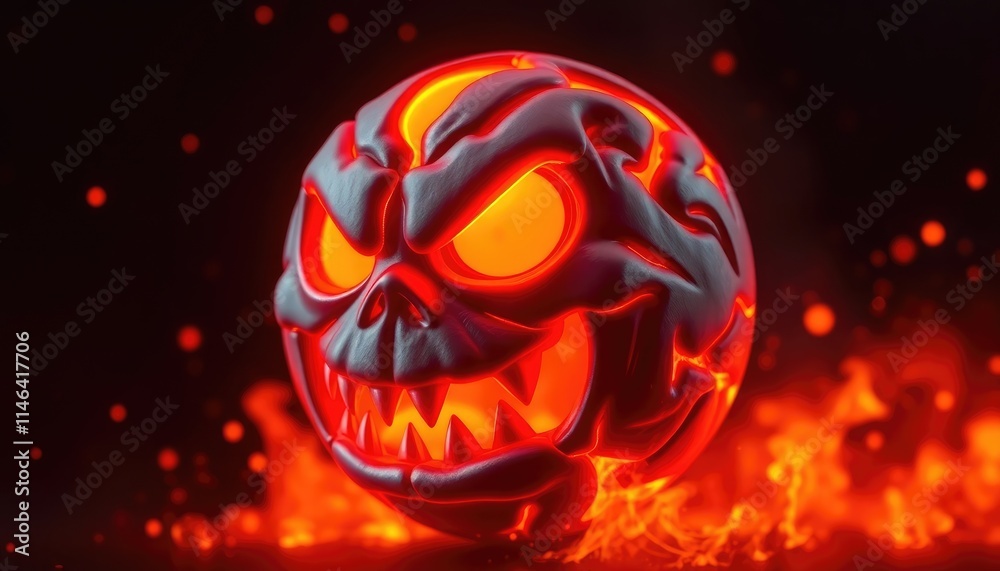 Naklejka premium 4K HD Wallpapers Angry Emoji With Glowing Molten Veins And Red-Hot Cracks, Surrounded By Fiery, Glowing Particles. Desktop Wallpaper HD. HD Backgrounds