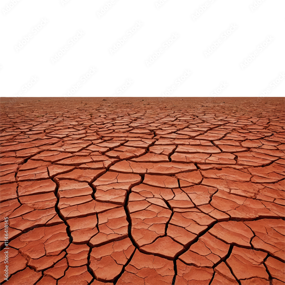 Cracked dry red clay texture showcasing the effects of drought and erosion in an arid landscape