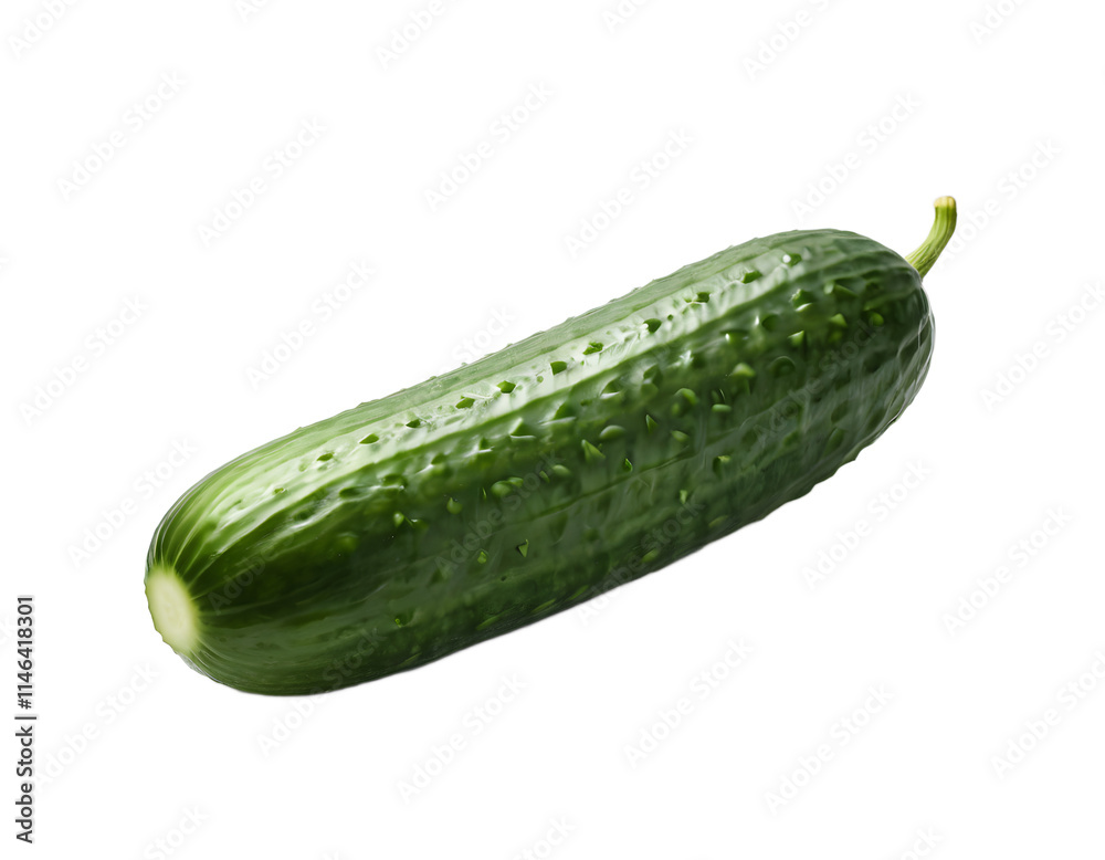 Fresh vibrant green cucumber with transparent background.