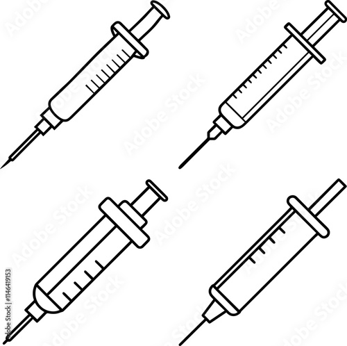 Set of syringe outline vector illustration line art coloring book page