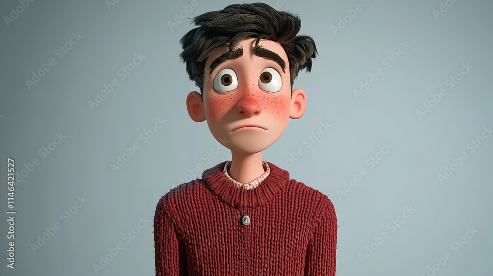 Sad stressed disappointed young boy 3D cartoon character Sad stressed disappointed young boy 3D cartoon character
