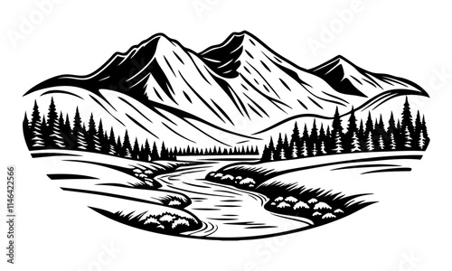 Download Mountains Of Canadian Rockies, Icefields Parkway, Alberta, Canada  Vector Illustration . This Design Concept Isolated Premium Vector. 