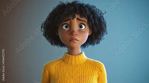 Sad stressed disappointed black african women 3D cartoon