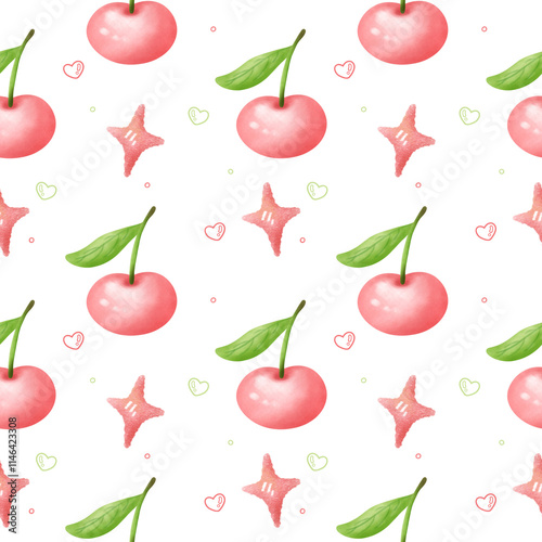 Cherries seamless pattern watercolor illustration