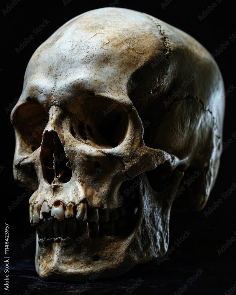 Anatomical Human Skull on Dark Isolated Background for Medical and Educational Concepts