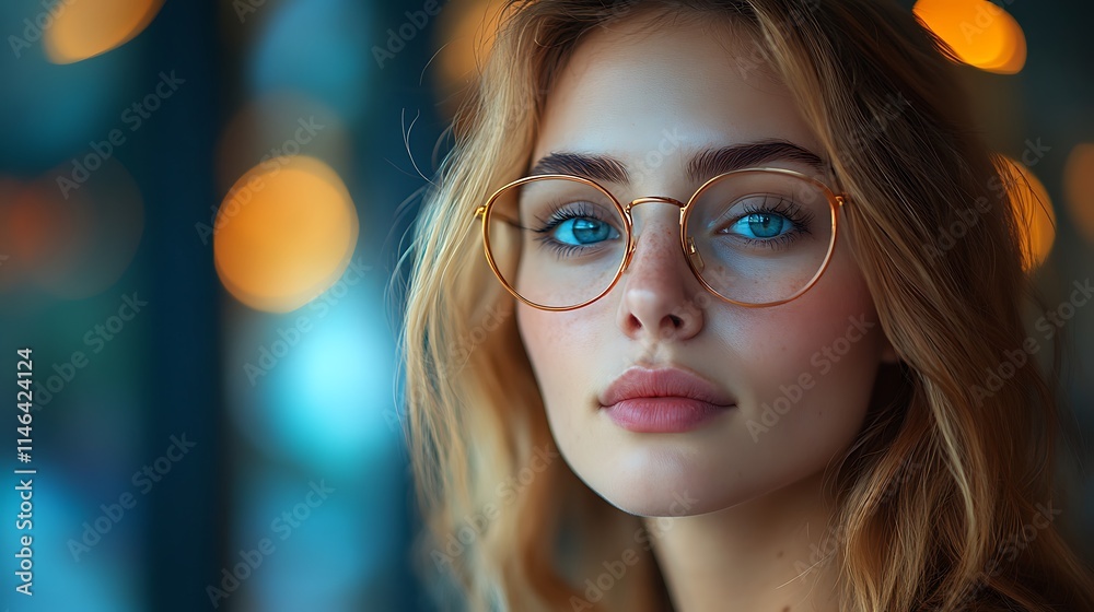 Young Woman with Blonde Hair Wearing Gold Rimmed Glasses Young Woman with Blonde Hair Wearing Gold Rimmed Glasses