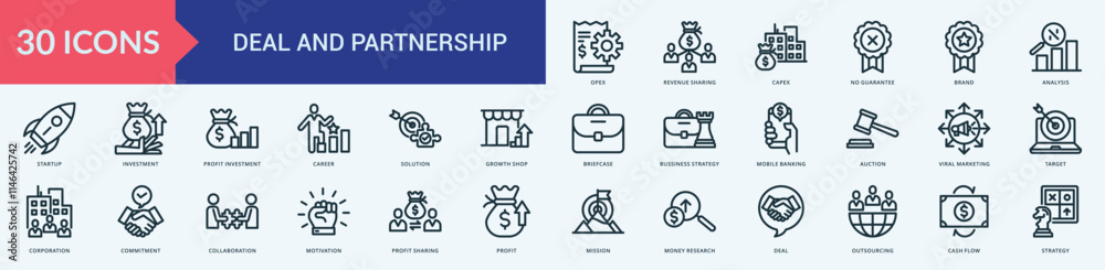Fototapeta premium Deal and partnership icon collection set with opex, revenue sharing, capex, no guarantee, brand