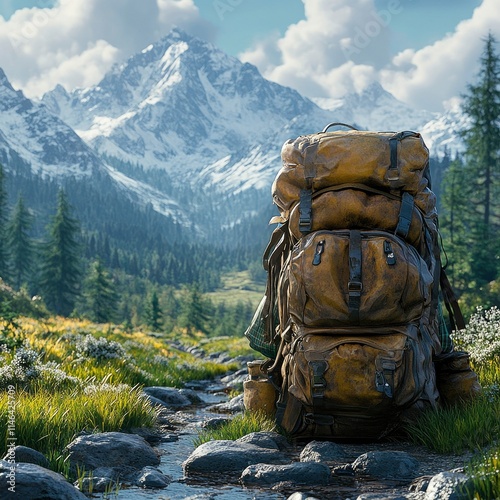 Rugged Backpack in Breathtaking Mountain Landscape