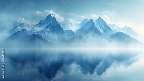 Misty Mountains Reflecting in Calm Water