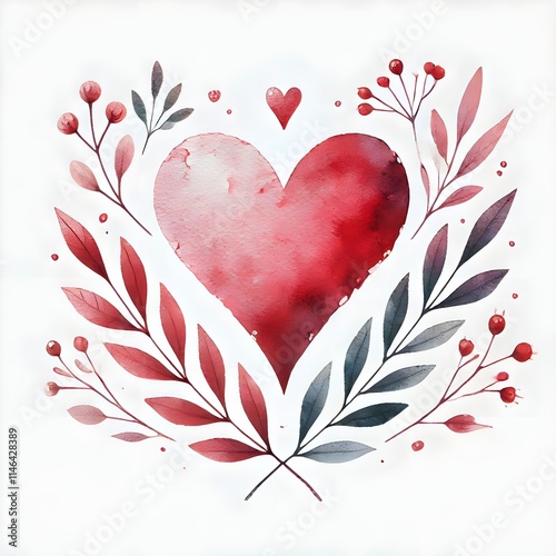 Valentine card, watercolor heart, declaration of love on Valentine's Day
