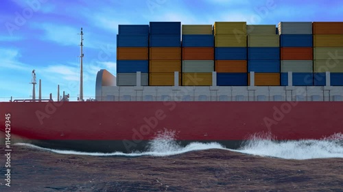 Massive Cargo Freight Container Ship Navigating Waters with Flag and Country Name Palau